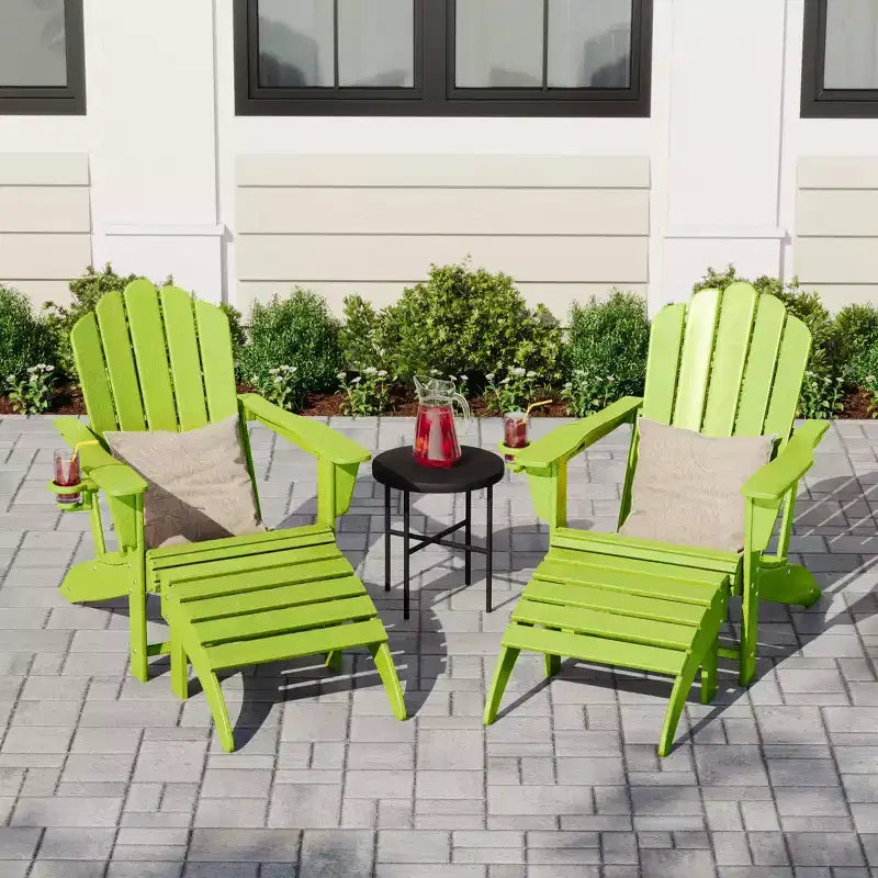 WestinTrends Highland Set da 4 Pezzi con Sedie Adirondack da Esterno in HDPE con Ottomane e Porta Bicchieri, Lime