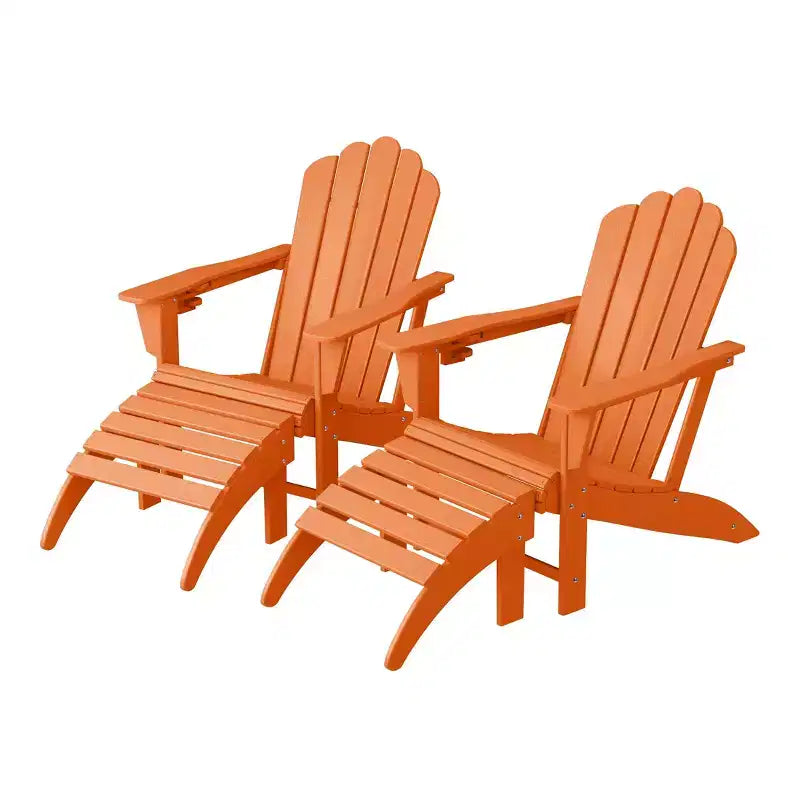 WestinTrends Highland 4-Piece Orange Outdoor Patio HDPE Adirondack Chairs With Ottomans and Cup Holder Set