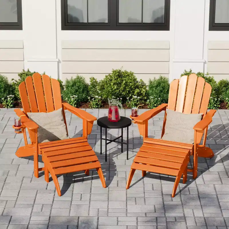 Set di 4 sedie Adirondack con pouf e portabicchieri WestinTrends Highland, in HDPE, colore arancione, per esterni