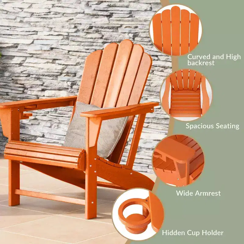Set di 4 sedie Adirondack con pouf e portabicchieri WestinTrends Highland, in HDPE, colore arancione, per esterni