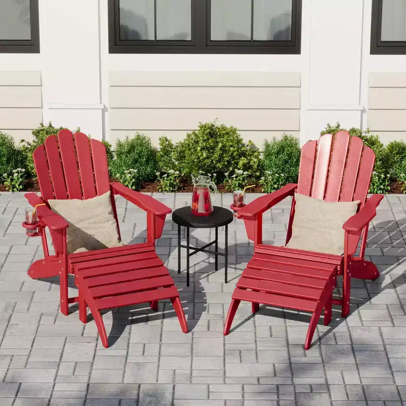 Set di 4 sedie Adirondack da esterno con poggiapiedi e portabicchieri WestinTrends Highland, in HDPE, colore rosso