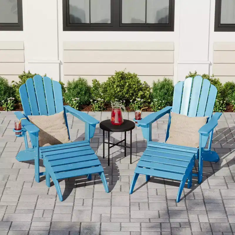 WestinTrends Highland Ensemble de 4 fauteuils de patio Adirondack en PEHD avec repose-pieds et porte-gobelets, bleu Pacifique