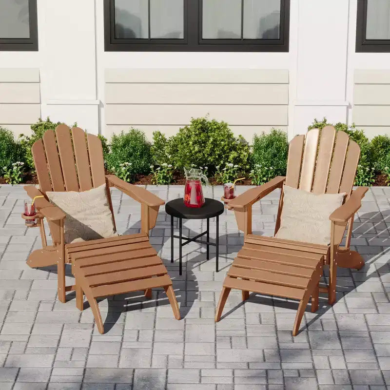 WestinTrends Highland Set di 4 Sedie Adirondack da Esterno in HDPE con Poggiapiedi e Porta Bicchieri, Teak