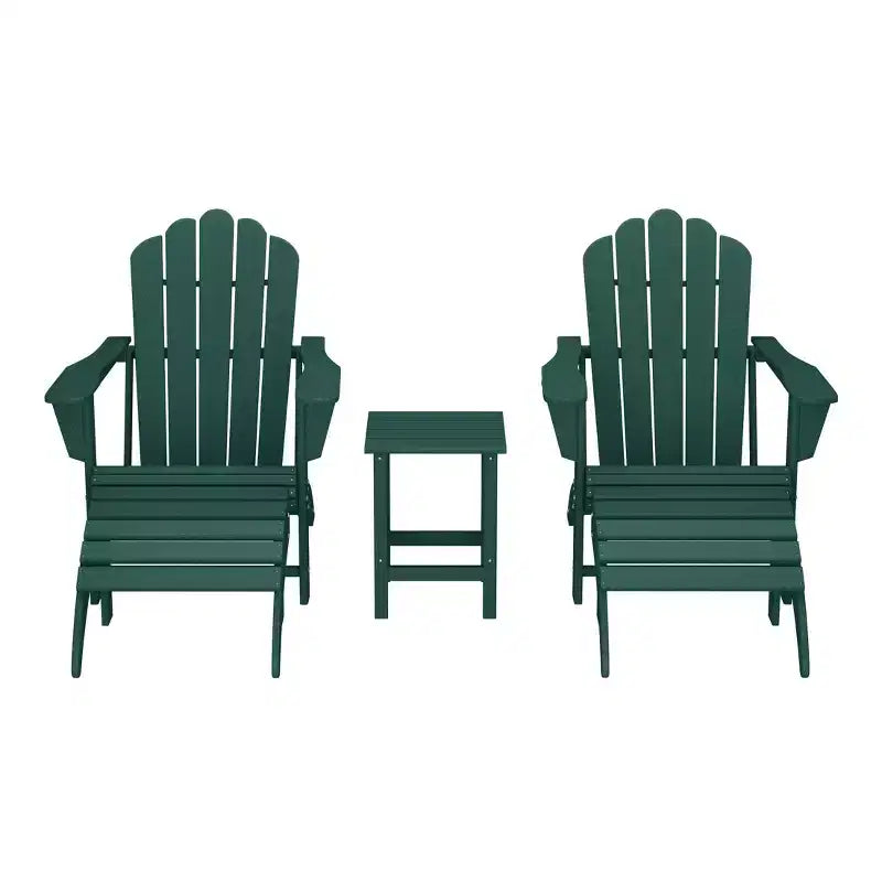 WestinTrends Highland 5-Piece Adirondack Chair with Folding Ottoman and Table Set, Dark Green