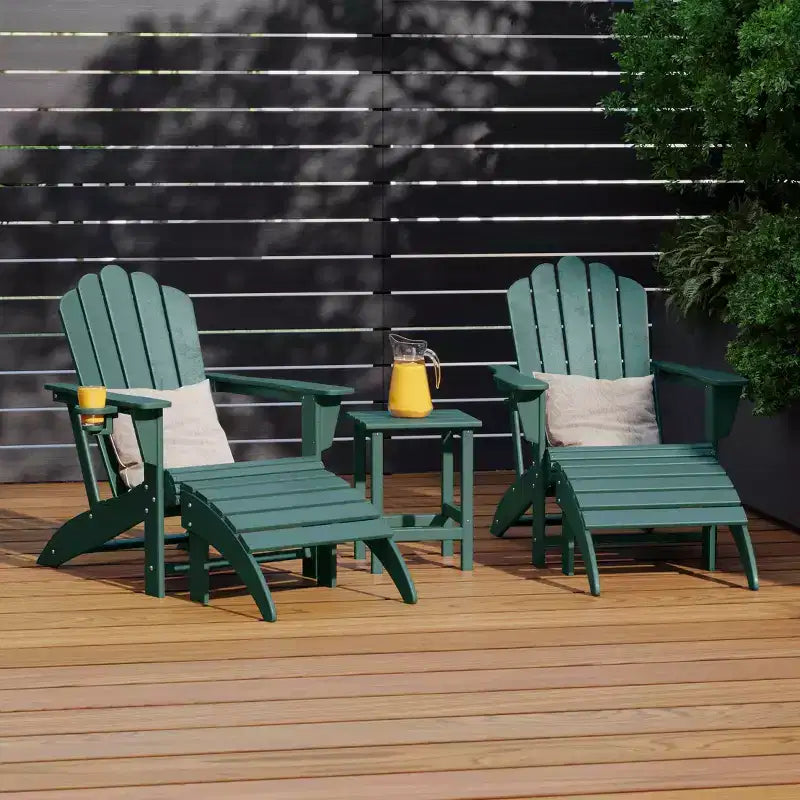 WestinTrends Highland Set Sedia Adirondack a 5 Pezzi con Pouf Pieghevole e Tavolo, Verde Scuro