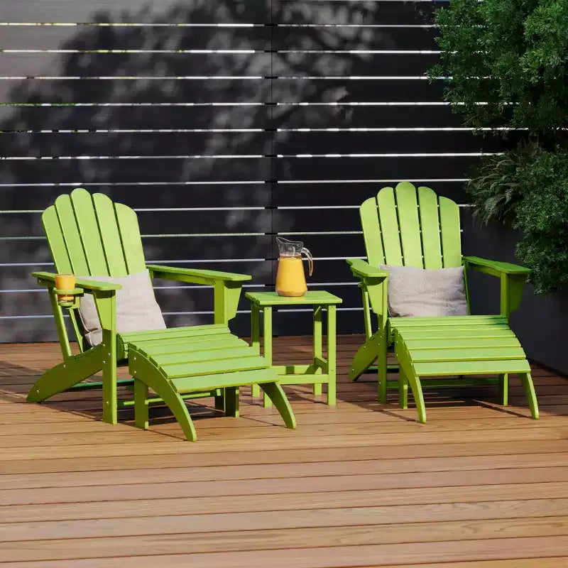 Ensemble de 5 chaises Adirondack WestinTrends Highland avec pouf pliant et table, Vert lime