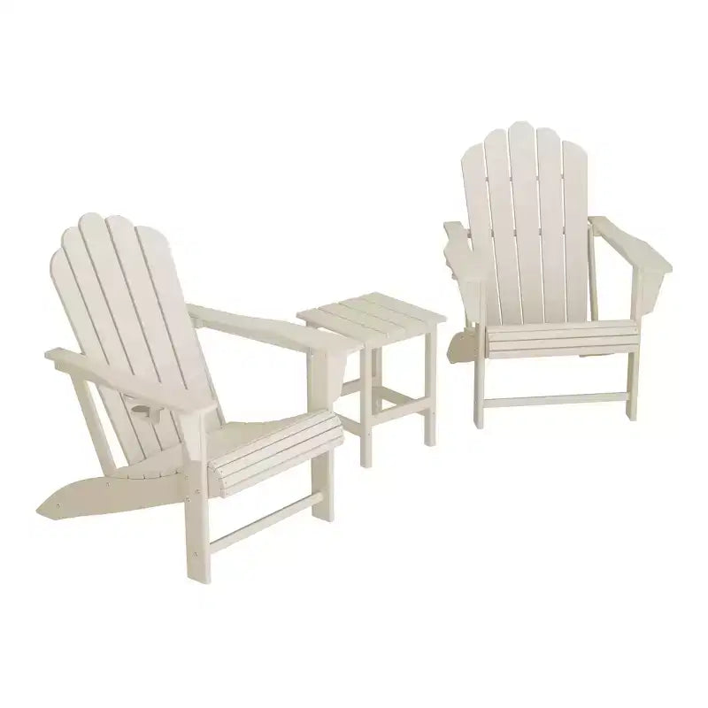 WestinTrends Highland 3-Piece Outdoor Patio HDPE Adirondack Chair With Cup Holder and Table Set, Sand