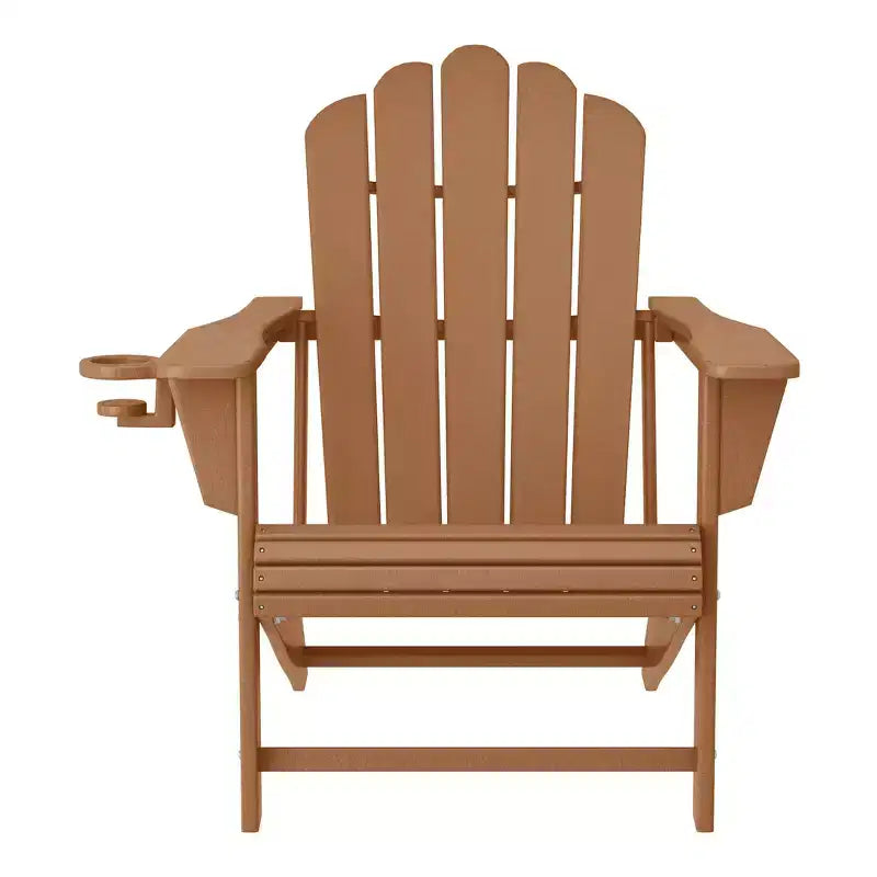 WestinTrends Highland Set Tavolo e 2 Sedie Adirondack con Portabicchieri da Esterno in HDPE, Teak