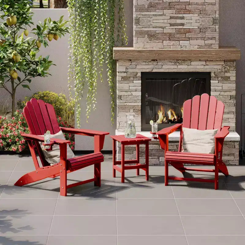 WestinTrends Highland Set da 3 Pezzi da Esterno per Patio, in HDPE, con Sedia Adirondack, Portabicchieri e Tavolino, Rosso