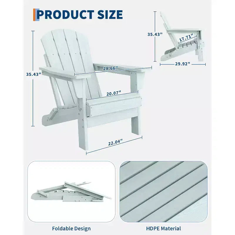 Sedie Adirondack in HDPE, sedia da esterno resistente alle intemperie, capacità di carico elevata 172 kg, nessun montaggio richiesto, per esterni, patio, prato