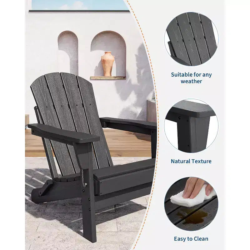 Sedie Adirondack in HDPE, sedia da esterno resistente alle intemperie, capacità di carico elevata 172 kg, nessun montaggio richiesto, per esterni, patio, prato