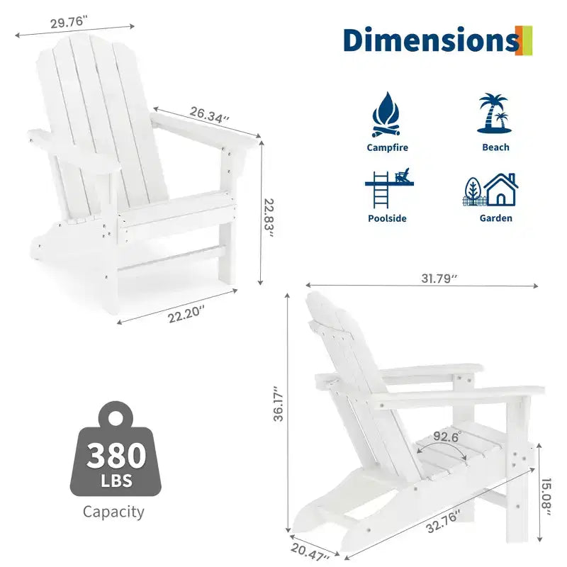 Sedia da Patio Adirondack in HDPE Durevole con Venatura del Legno Realistica, Seduta da Giardino in Vimini per Tutte le Stagioni per Ponte Esterno, 1 Pezzo