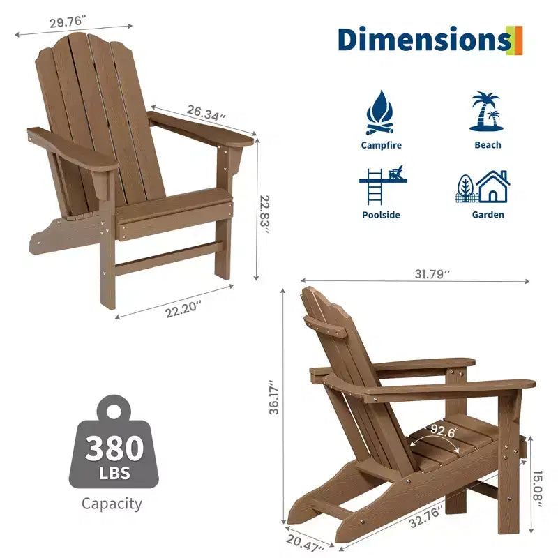 Sedia da Patio Adirondack in HDPE Durevole con Venatura del Legno Realistica, Seduta da Giardino in Vimini per Tutte le Stagioni per Ponte Esterno, 1 Pezzo