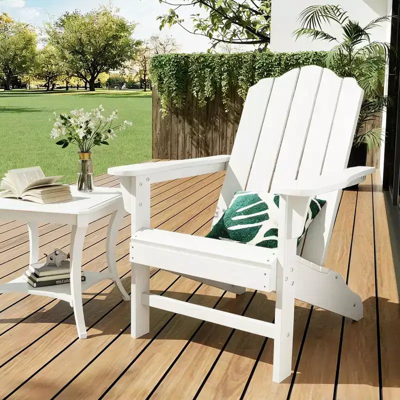 Chaise de patio Adirondack en PEHD durable avec texture de grain de bois réaliste, siège de jardin et de pelouse en osier résistant aux intempéries pour terrasse extérieure, 1 paquet