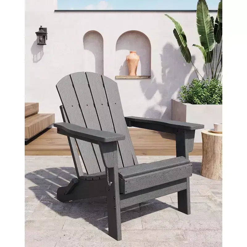 Sedia Adirondack Pieghevole per Carichi Pesanti in HDPE, Design Ripiegabile, Resistente alle Intemperie con Texture Effetto Legno e Portabicchieri per Patio, Prato, Giardino, Terrazza