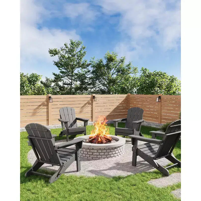 Sedia Adirondack Pieghevole per Carichi Pesanti in HDPE, Design Ripiegabile, Resistente alle Intemperie con Texture Effetto Legno e Portabicchieri per Patio, Prato, Giardino, Terrazza