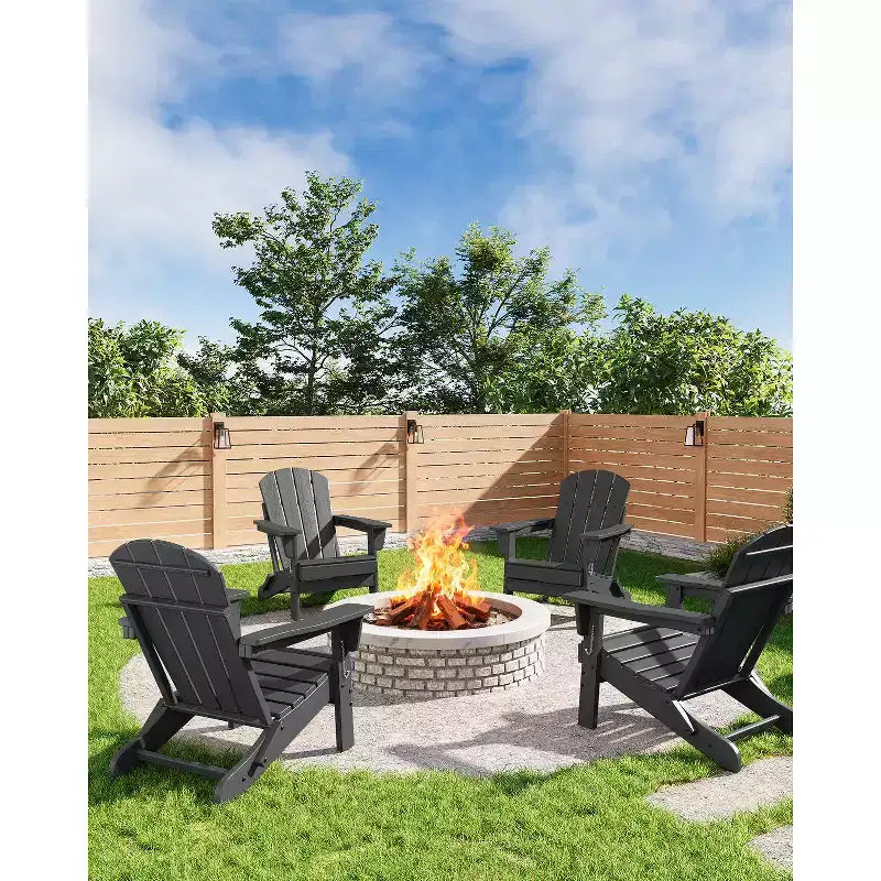 Sedia Adirondack Pieghevole per Carichi Pesanti in HDPE, Design Ripiegabile, Resistente alle Intemperie con Texture Effetto Legno e Portabicchieri per Patio, Prato, Giardino, Terrazza