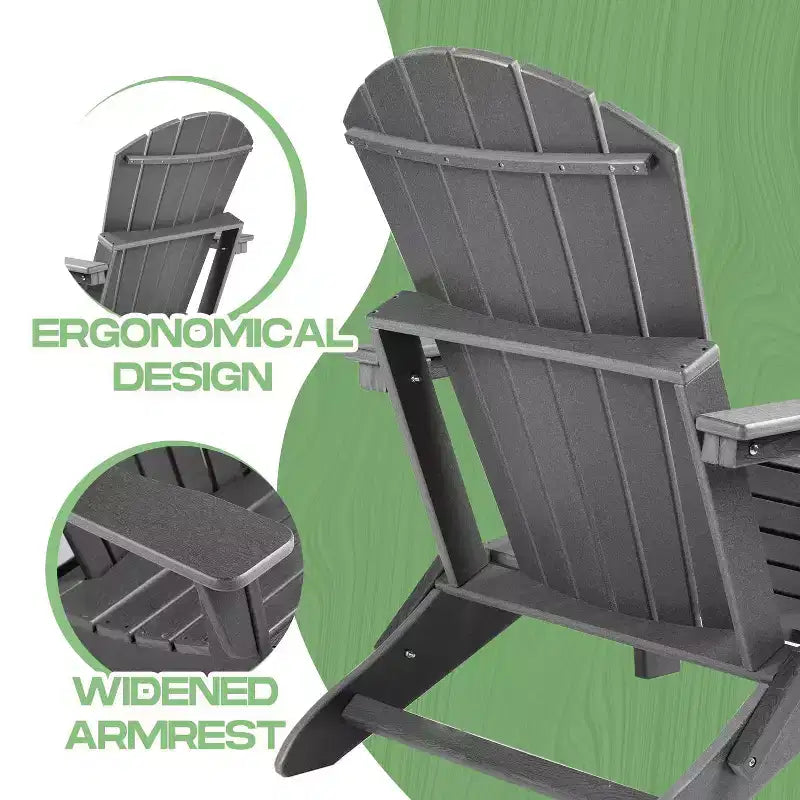 Chaise Adirondack pliante - Plastique, Accoudoirs larges, Assise profonde, Résistante aux intempéries, Imperméable, Résistante aux UV pour Patio Pelouse Jardin Cour Foyer