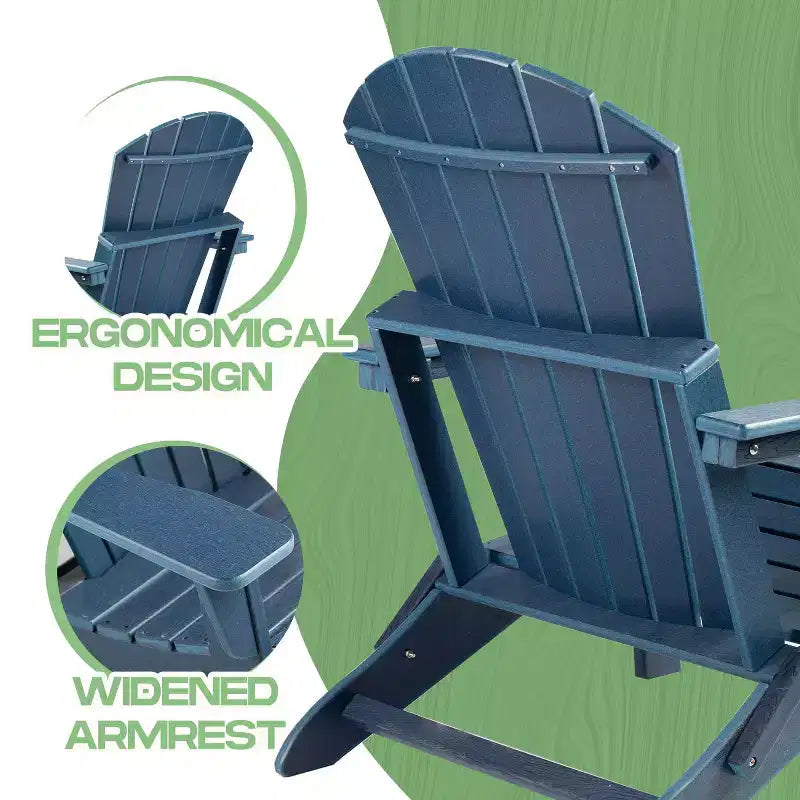 Chaise Adirondack pliante - Plastique, Accoudoirs larges, Assise profonde, Résistante aux intempéries, Imperméable, Résistante aux UV pour Patio Pelouse Jardin Cour Foyer