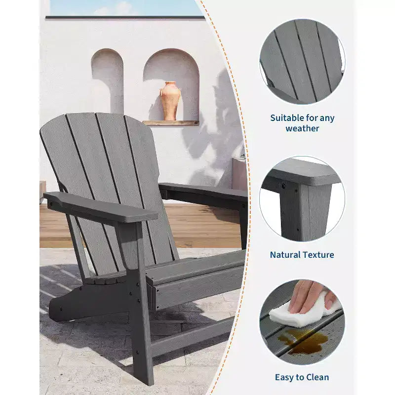 Sedia Adirondack Moderna Oversize in Plastica, Sedia da Giardino Ergonomica Resistente alle Intemperie Impilabile per Patio Esterno, Cortile, Giardino, Prato, Bordo Piscina, Spiaggia