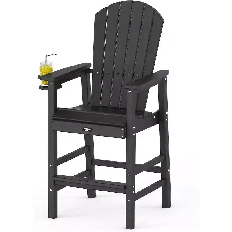 VINGLI Tall Adirondack Chair, All-Weather Plastic Adirondack Chair with Cup Holder Heavy-Duty Outdoor Barstools