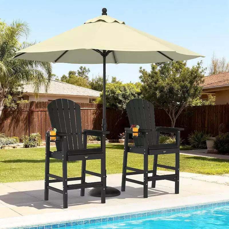 Chaise Adirondack haute VINGLI, Chaise Adirondack en plastique tous temps avec porte-gobelet, Tabourets de bar d'extérieur robustes