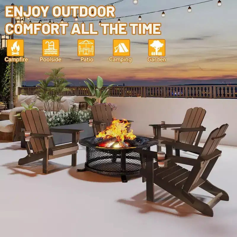Set di 2 sedie Adirondack con portabicchieri, sedie Adirondack pieghevoli in plastica, sedie da esterno per tutte le stagioni per cortile, a bordo piscina-Panipeachy