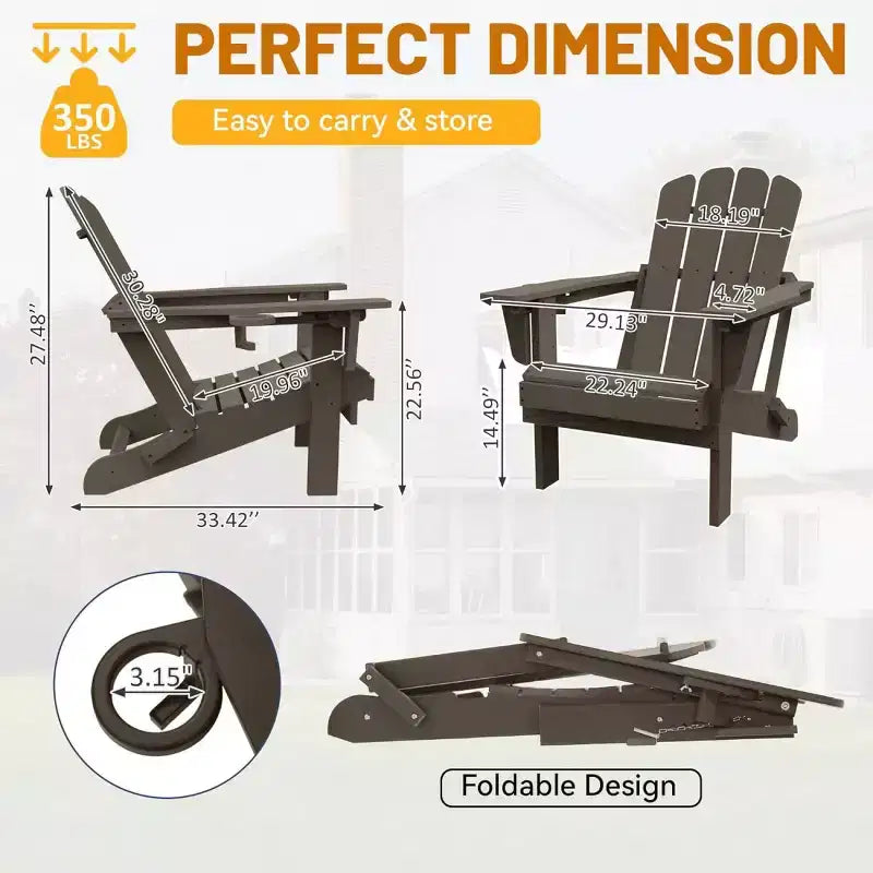 Set di 2 sedie Adirondack con portabicchieri, sedie Adirondack pieghevoli in plastica, sedie da esterno per tutte le stagioni per cortile, a bordo piscina-Panipeachy