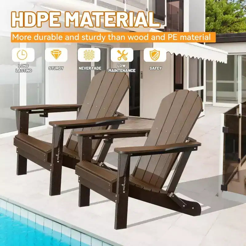 Set di 2 sedie Adirondack con portabicchieri, sedie Adirondack pieghevoli in plastica, sedie da esterno per tutte le stagioni per cortile, a bordo piscina-Panipeachy