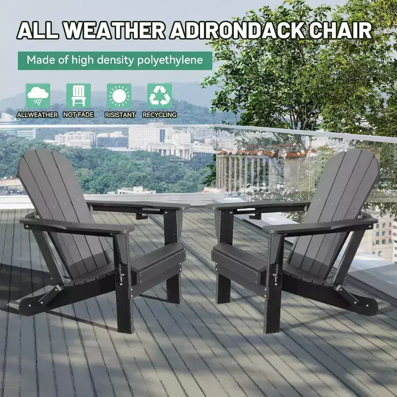 Set di 2 sedie Adirondack con portabicchieri, sedie Adirondack pieghevoli in plastica, sedie da esterno per tutte le stagioni per cortile, a bordo piscina-Panipeachy