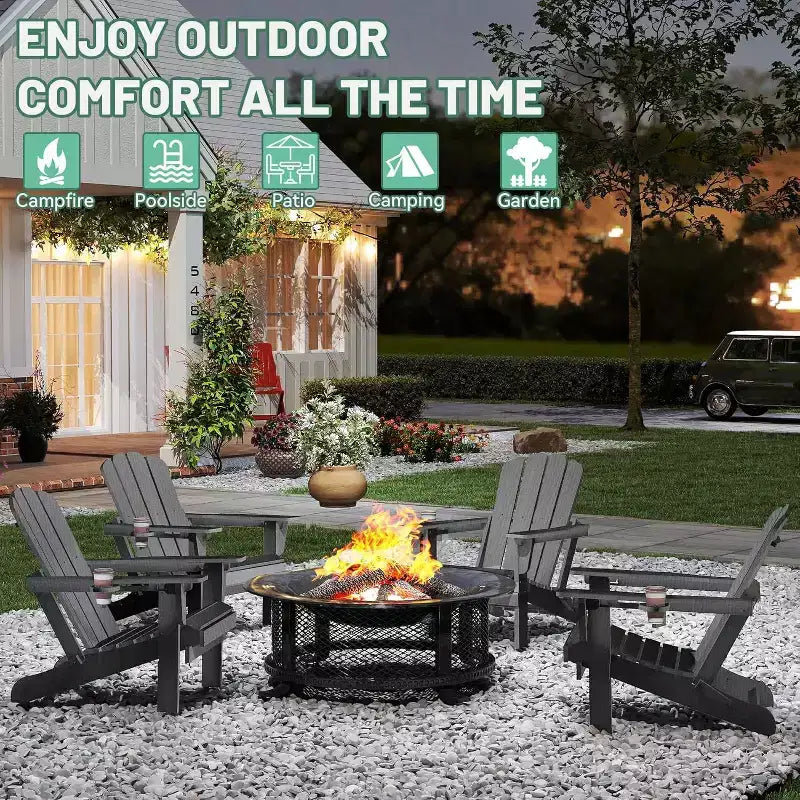 Set di 2 sedie Adirondack con portabicchieri, sedie Adirondack pieghevoli in plastica, sedie da esterno per tutte le stagioni per cortile, a bordo piscina-Panipeachy