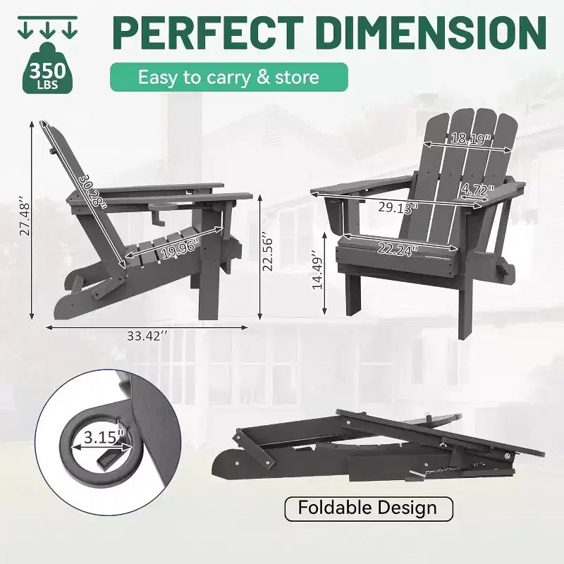 Set di 2 sedie Adirondack con portabicchieri, sedie Adirondack pieghevoli in plastica, sedie da esterno per tutte le stagioni per cortile, a bordo piscina-Panipeachy