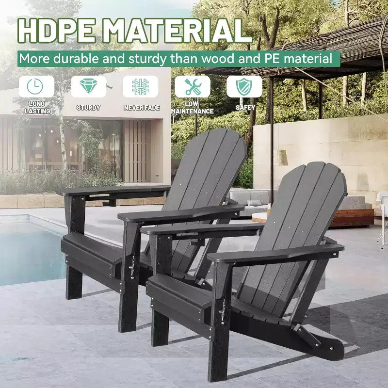 Set di 2 sedie Adirondack con portabicchieri, sedie Adirondack pieghevoli in plastica, sedie da esterno per tutte le stagioni per cortile, a bordo piscina-Panipeachy