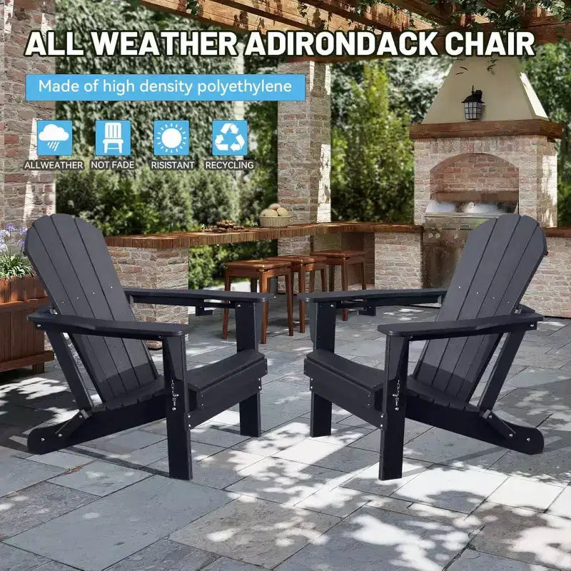 Set di 2 sedie Adirondack con portabicchieri, sedie Adirondack pieghevoli in plastica, sedie da esterno per tutte le stagioni per cortile, a bordo piscina-Panipeachy