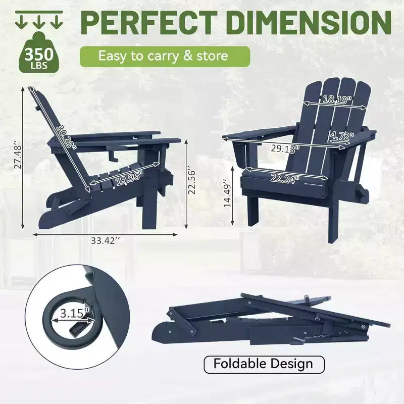 Set di 2 sedie Adirondack con portabicchieri, sedie Adirondack pieghevoli in plastica, sedie da esterno per tutte le stagioni per cortile, a bordo piscina-Panipeachy