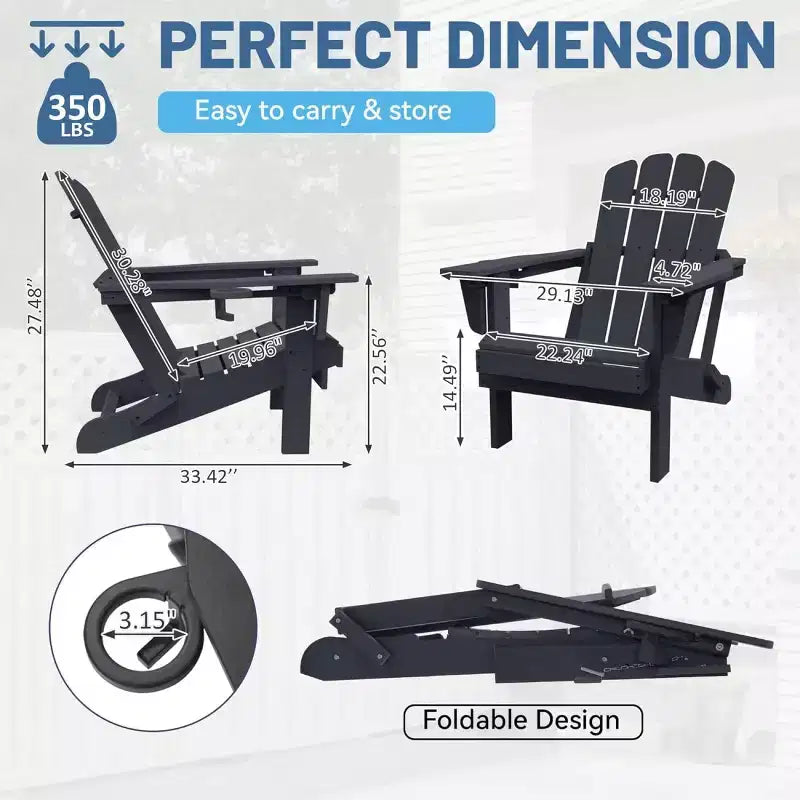 Set di 2 sedie Adirondack con portabicchieri, sedie Adirondack pieghevoli in plastica, sedie da esterno per tutte le stagioni per cortile, a bordo piscina-Panipeachy