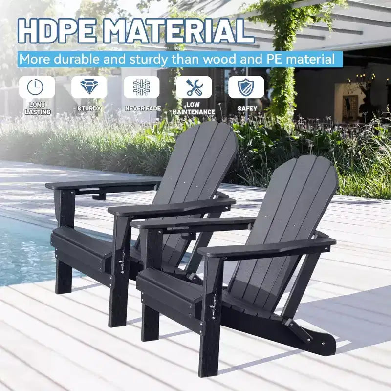 Set di 2 sedie Adirondack con portabicchieri, sedie Adirondack pieghevoli in plastica, sedie da esterno per tutte le stagioni per cortile, a bordo piscina-Panipeachy