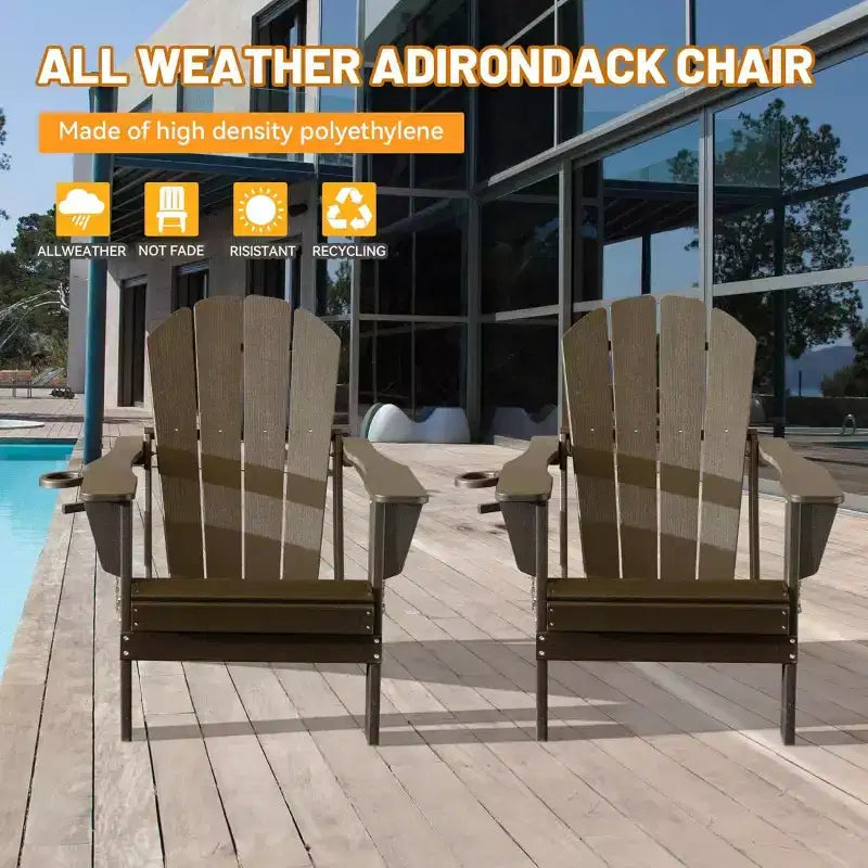 Set di 2 sedie Adirondack con portabicchieri, sedie Adirondack pieghevoli in plastica, sedie da esterno per tutte le stagioni per cortile, a bordo piscina-Panipeachy