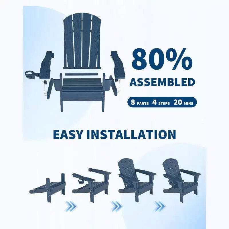 Set di Sedie Pieghevoli Adirondack da Esterno, Sedie Adirondack Resistenti alle Intemperie per Patio, Esterno, Terrazzo, Sedie da Falò