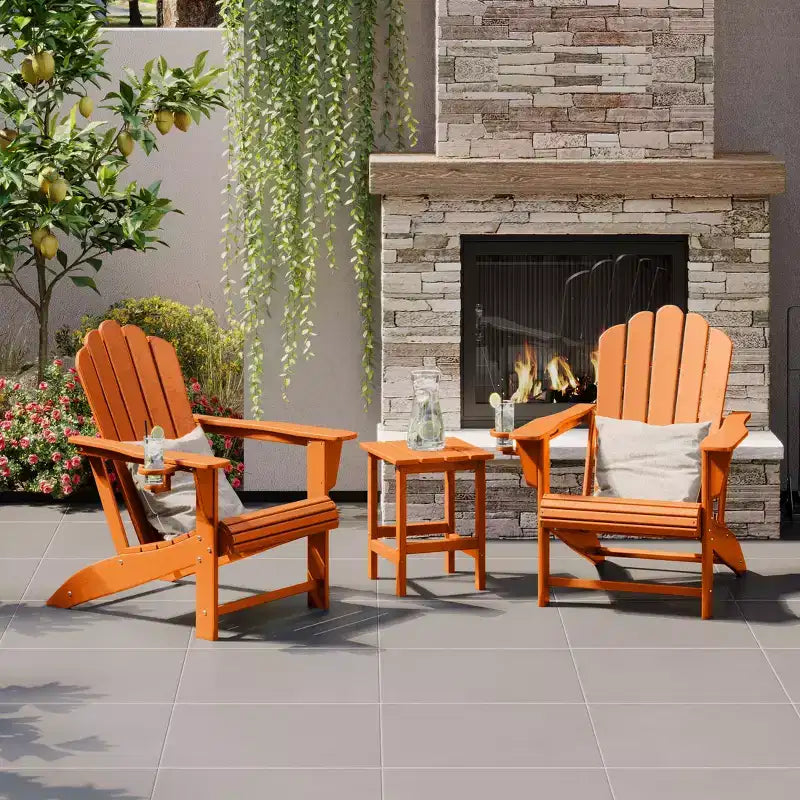 WestinTrends Highland Ensemble de 3 chaises Adirondack orange avec porte-gobelet et table