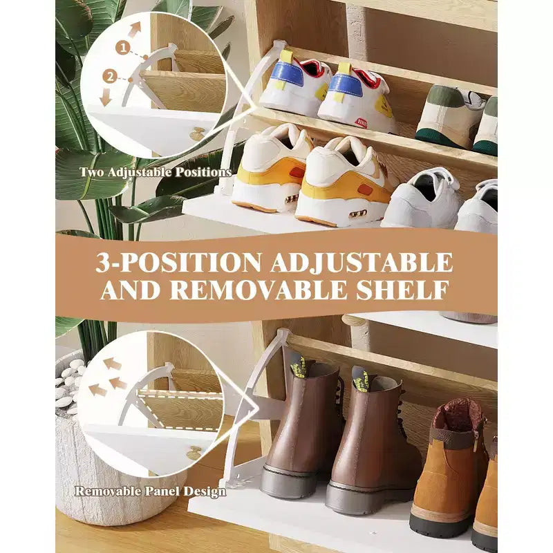 Mobile scarpiera stretto in legno con 4 cassetti a ribalta e ripiano aperto, organizer portatile per scarpe da ingresso, corridoio e camera da letto