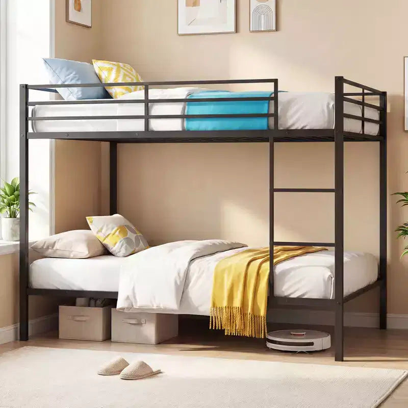 Metal Bunk Bed Full Over Full, Modern Heavy-duty Bunk Bed with Safety Guardrail