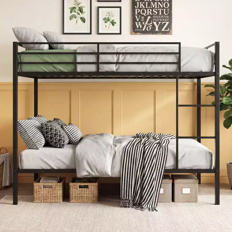 Metal Bunk Bed Full Over Full, Modern Heavy-duty Bunk Bed with Safety Guardrail