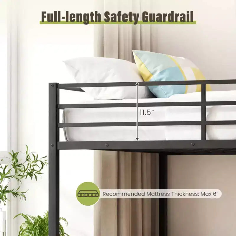 Letto a castello in metallo a una piazza e mezza superiore e inferiore, letto a castello moderno resistente con ringhiera di sicurezza