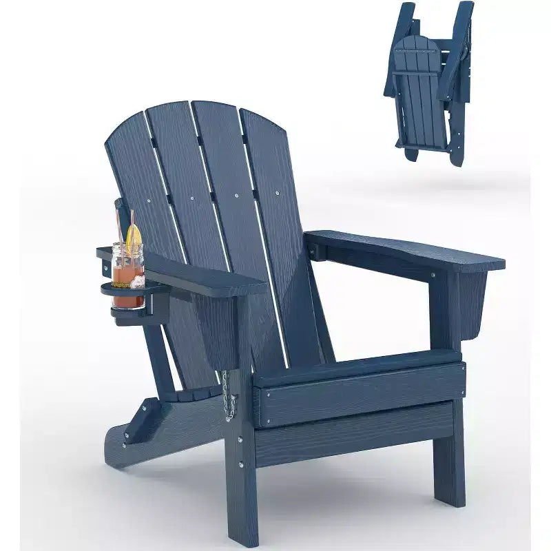 Chaise de patio Adirondack pliable | PEHD résistant aux intempéries, capacité de 172 kg | Pliable et durable avec texture grain de bois | Idéal pour terrasse, pelouse