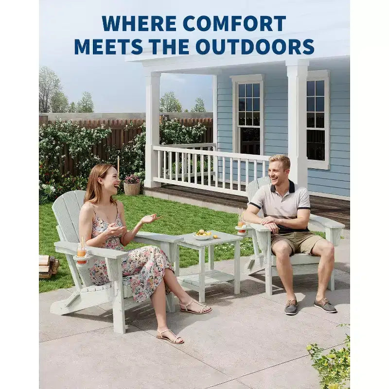 Chaise de patio Adirondack pliable | PEHD résistant aux intempéries, capacité de 172 kg | Pliable et durable avec texture grain de bois | Idéal pour terrasse, pelouse