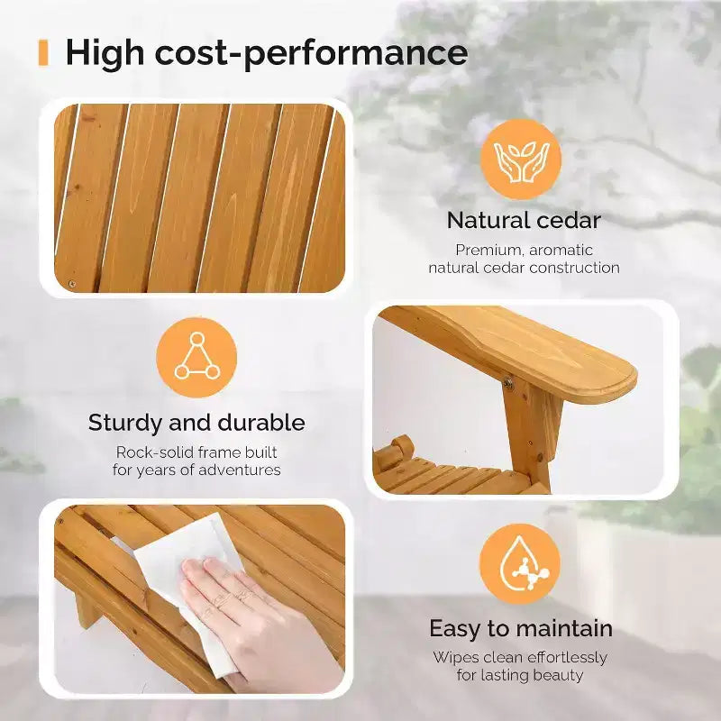 VINGLI Sedie Adirondack Pieghevoli Set da 2, Sedie Adirondack in Legno per Esterni, Sedie Pieghevoli per Focolare per Patio, Barbecue, Portico, Cortile, Piscina
