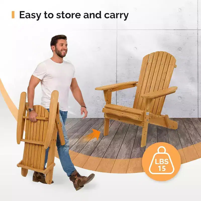 VINGLI Sedie Adirondack Pieghevoli Set da 2, Sedie Adirondack in Legno per Esterni, Sedie Pieghevoli per Focolare per Patio, Barbecue, Portico, Cortile, Piscina