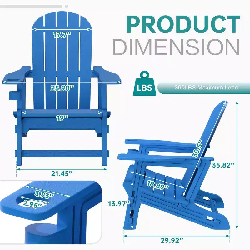 Set di sedie Adirondack Celebalcony con ripiano rimovibile e foro per ombrellone, sedie da esterno in plastica HDPE per tutte le stagioni per patio e piscina