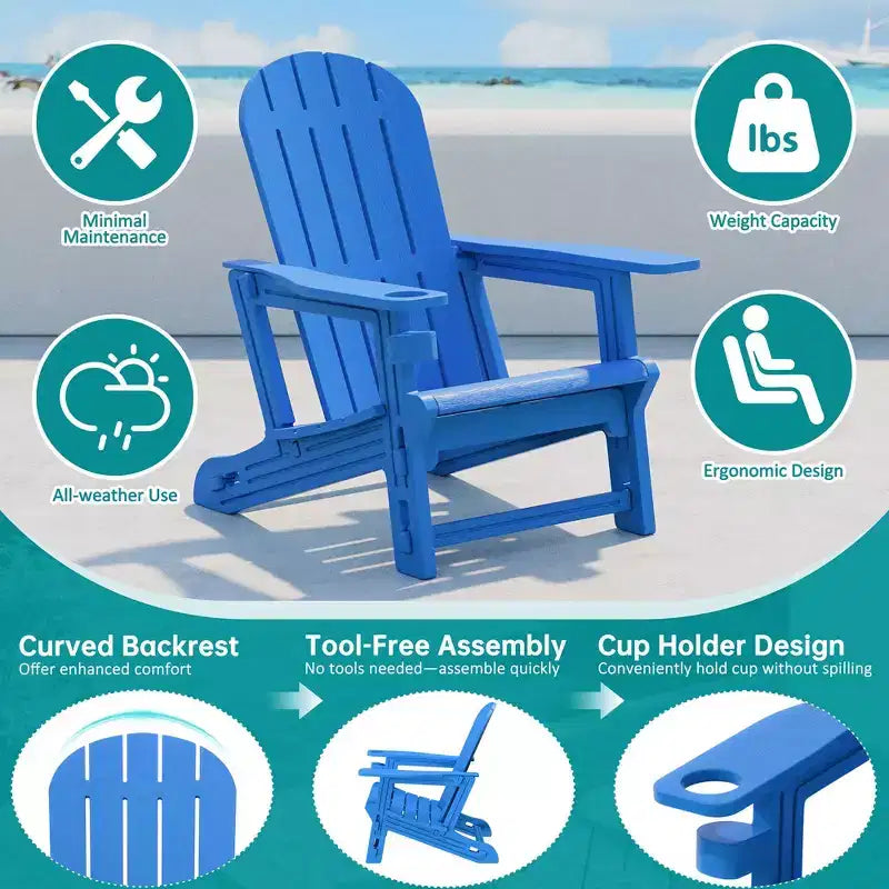 Set di sedie Adirondack Celebalcony con ripiano rimovibile e foro per ombrellone, sedie da esterno in plastica HDPE per tutte le stagioni per patio e piscina